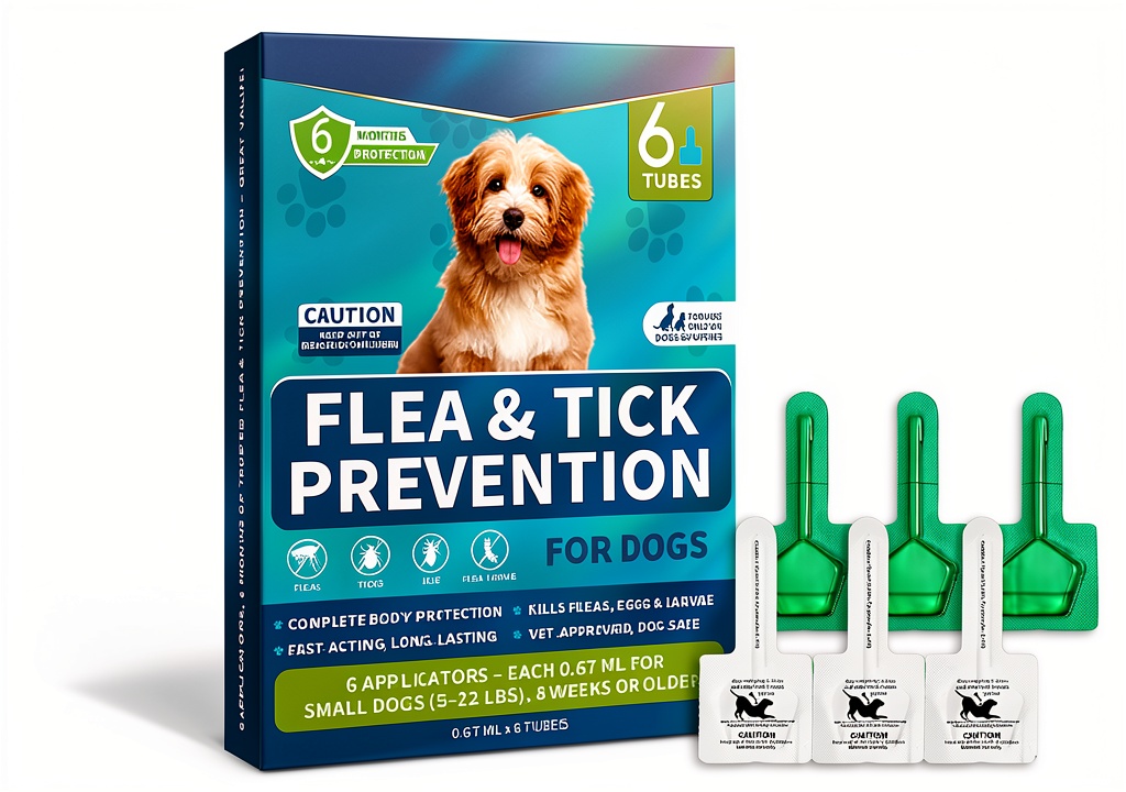 Applying Lerqua flea drops on a small dog's back