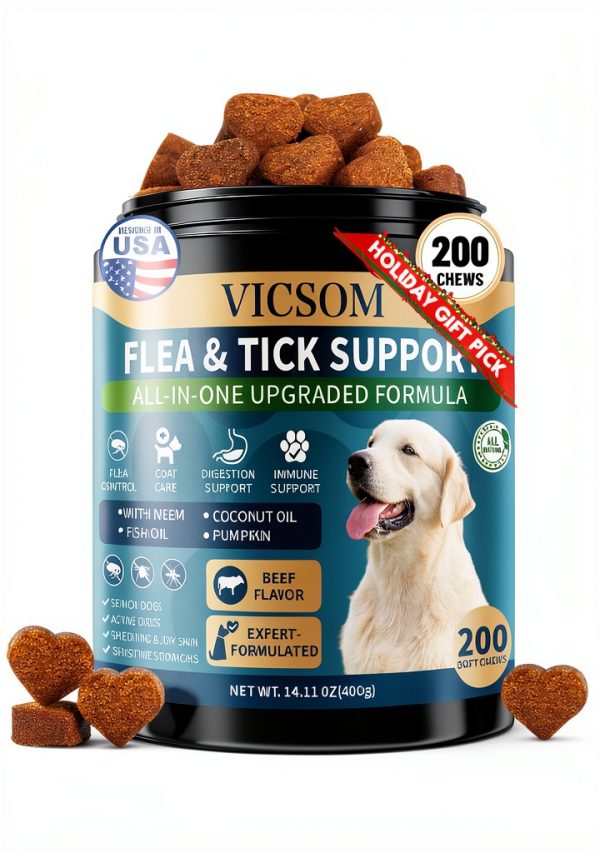 VICSOM Dog Flea Chews Natural Flea Tick Prevention Beef-0