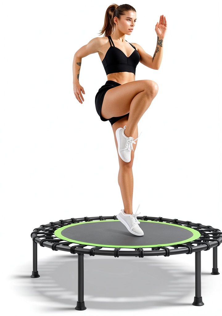 ONETWOFIT green fitness trampoline in a home gym setting