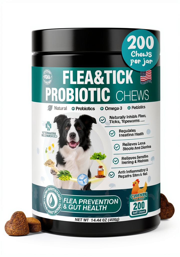 WEYILL Dog Flea Chewables package showing tablets and dog