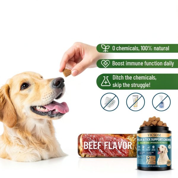VICSOM Dog Flea Chews Natural Flea Tick Prevention Beef-2
