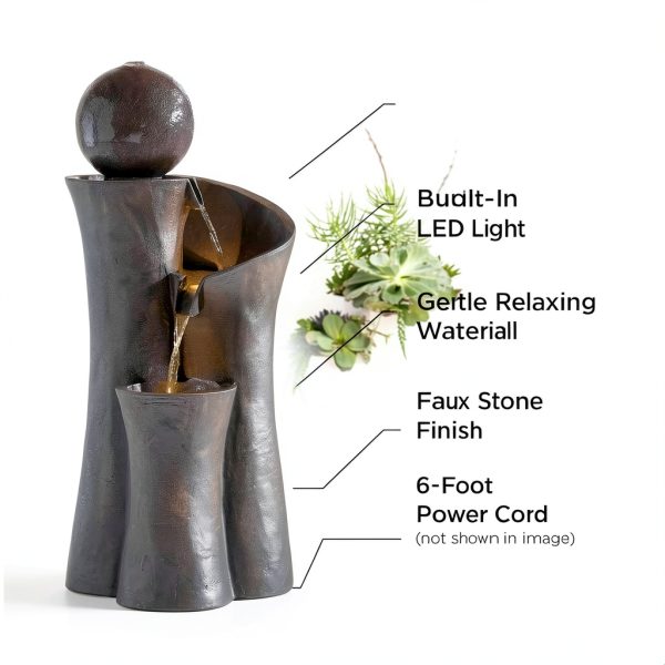 Sphere Curve 39.5" Zen Fountain by John Timberland Lighted Resin-2