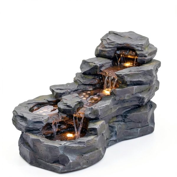 Garden Outdoor Water Fountain 37" L Sunlinua 5‑Tier Resin with LED-6