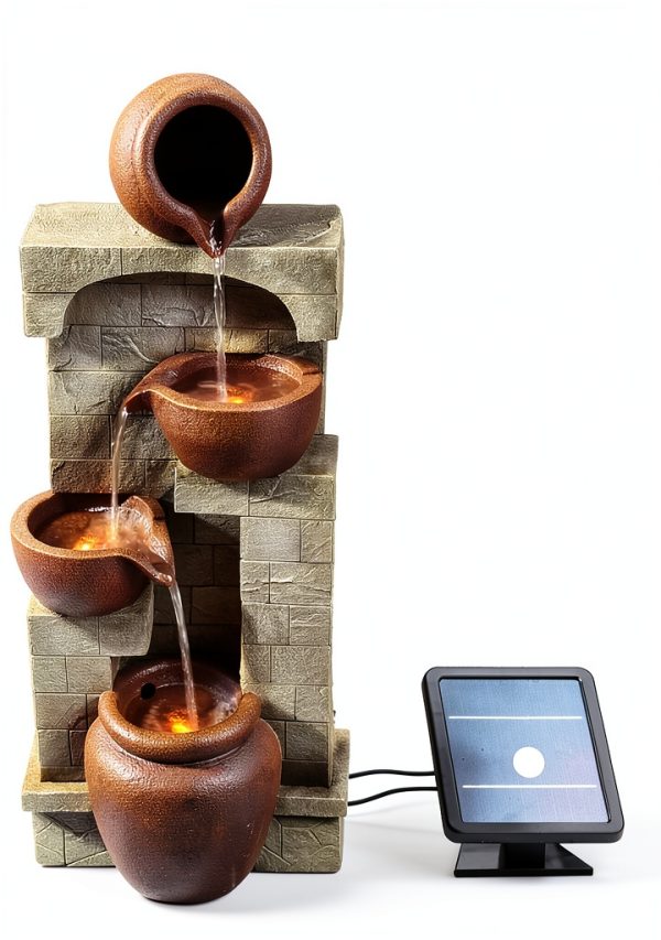 Outdoor Water Fountain Teamson Home 28in Cascading Bowls LED Brown-3