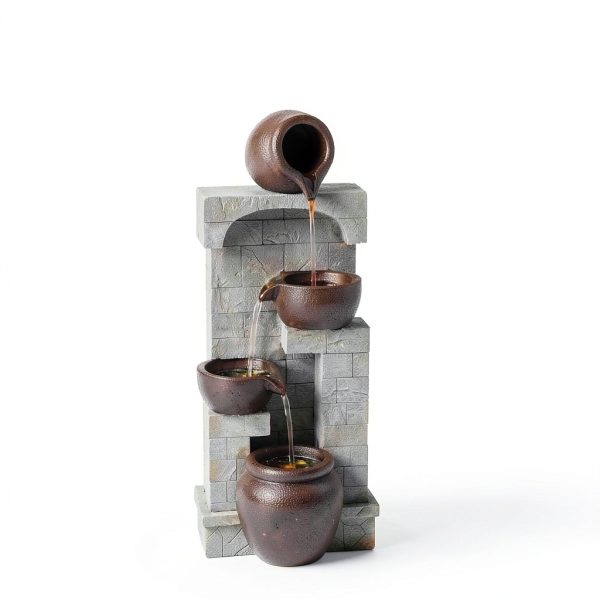 Outdoor Water Fountain Teamson Home 28in Cascading Bowls LED Brown-1
