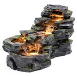 Garden Outdoor Water Fountain 37" L Sunlinua 5‑Tier Resin with LED-0