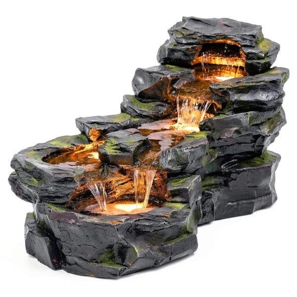Garden Outdoor Water Fountain 37" L Sunlinua 5‑Tier Resin with LED-0