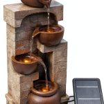 Outdoor Water Fountain Teamson Home 28in Cascading Bowls LED Brown-0