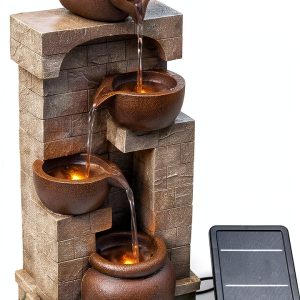 Outdoor Water Fountain Teamson Home 28in Cascading Bowls LED Brown-0