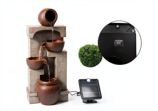 Outdoor Water Fountain Teamson Home 28in Cascading Bowls LED Brown-6