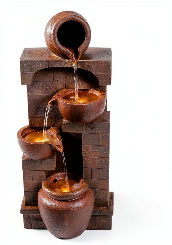 Outdoor Water Fountain Teamson Home 28in Cascading Bowls LED Brown-7