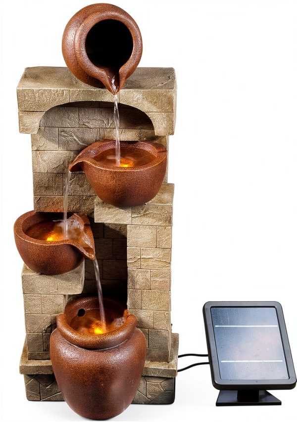 Outdoor Water Fountain Teamson Home 28in Cascading Bowls LED Brown-2