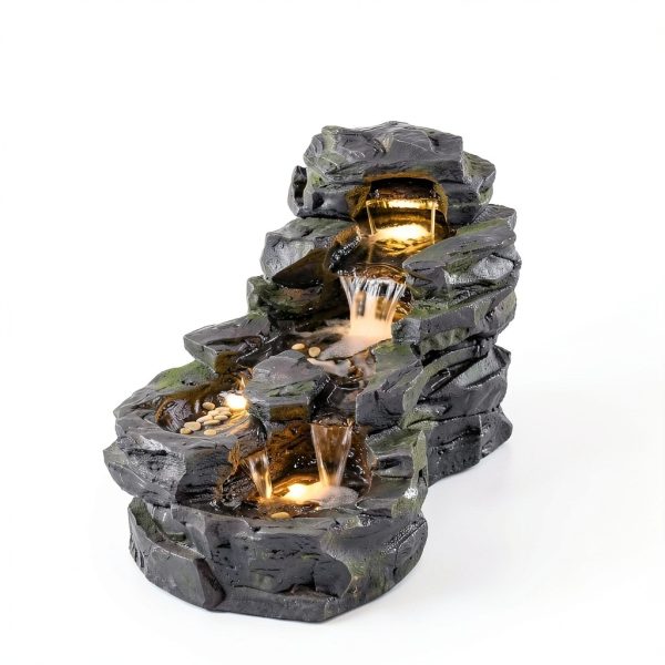 Garden Outdoor Water Fountain 37" L Sunlinua 5‑Tier Resin with LED-3