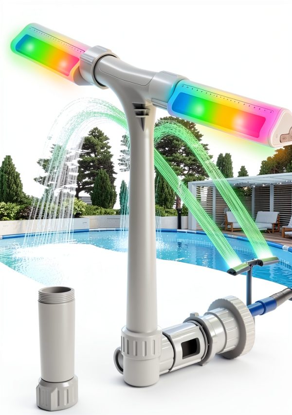 Pool Fountain 2025 Lights POOLHOUR Dual Nozzle Freestanding White-1