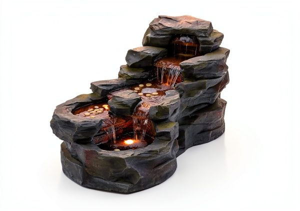 Garden Outdoor Water Fountain 37" L Sunlinua 5‑Tier Resin with LED-5