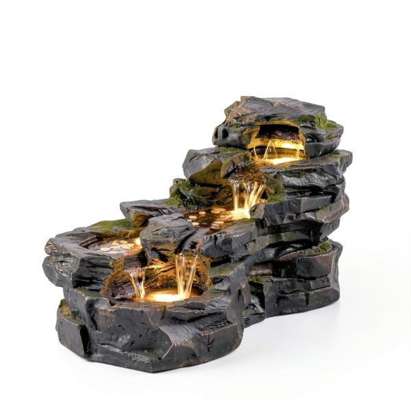 Garden Outdoor Water Fountain 37" L Sunlinua 5‑Tier Resin with LED-1