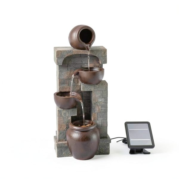 Outdoor Water Fountain Teamson Home 28in Cascading Bowls LED Brown-4