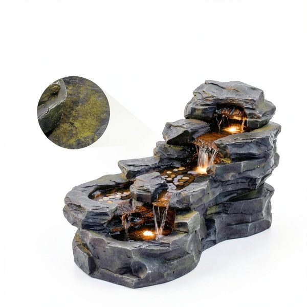 Garden Outdoor Water Fountain 37" L Sunlinua 5‑Tier Resin with LED-7